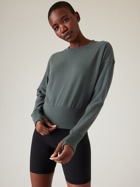ATHLETA Retroterry crewneck  Sweatshirt Bali green. Size S